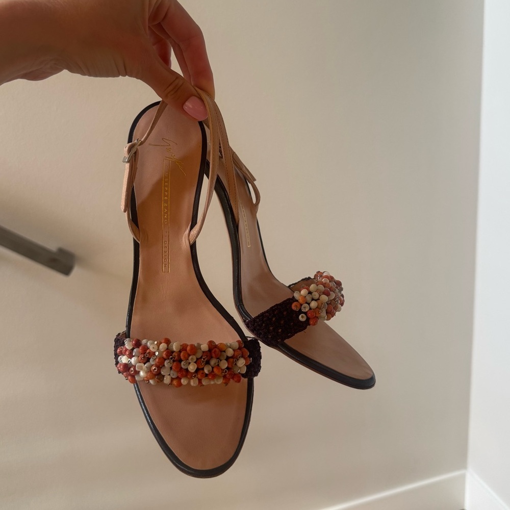 Giuseppe Zanotti Vicini Leather Strappy Beaded Heels
Size 38